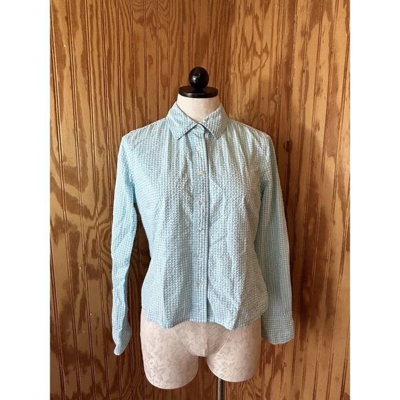 Vineyard Vines Blue/White Gingham Seersucker Button Up Long Sleeve  Sz S - Picture 1 of 9